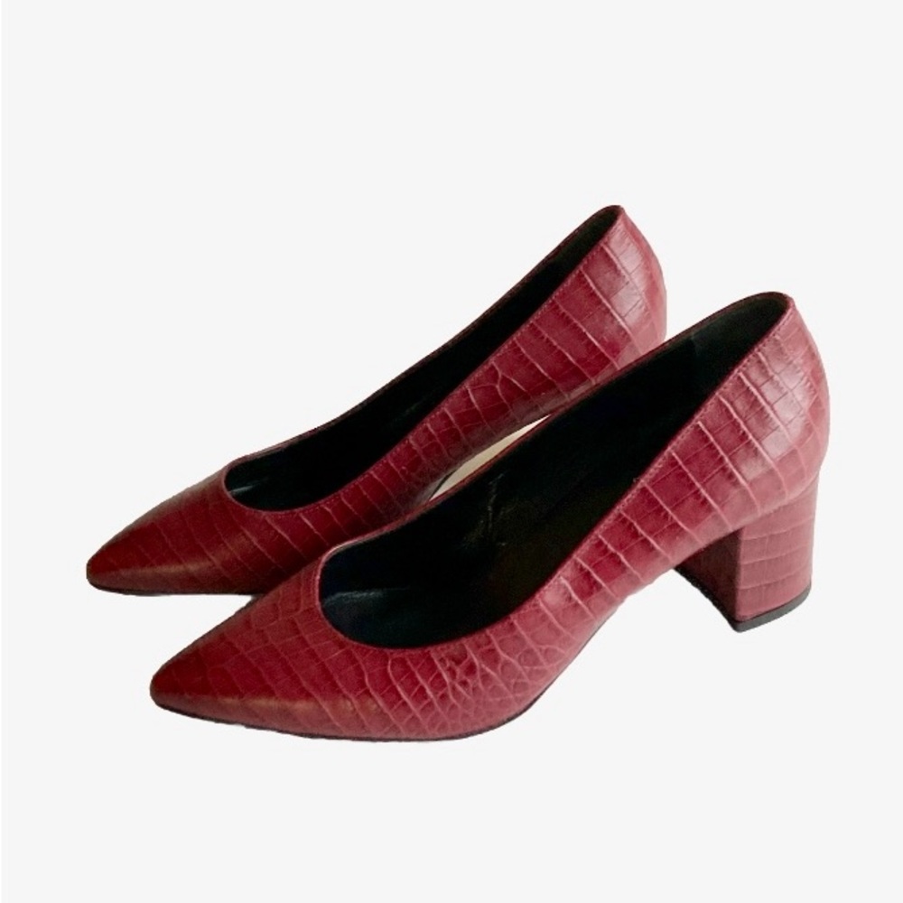 AGL Burgundy Animal Print Leather Point Toe Heels Size EUR 37.5, US 7